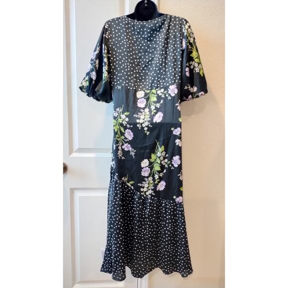 ASOS DESIGN mixed print ruched midi dress with puff sleeves Size 8 - Picture 6 of 15